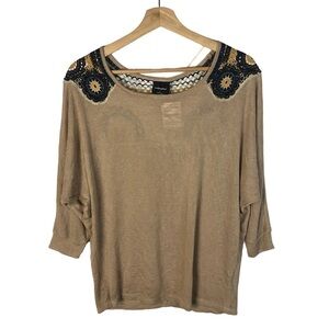 Wallpapher Taupe Light Brown Floral Shoulder Short Sleeve Blouse S